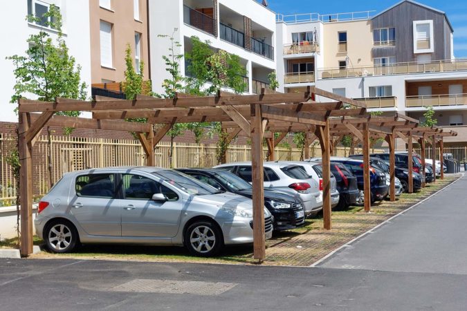 Pergola carport Dommartin - Finition autoclave marron